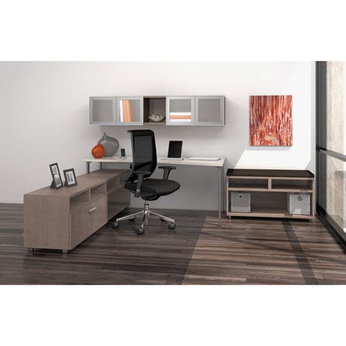 e5 Series Single L-Workstation, 72w x 85d x 29-1/2h, Summer Suede/Cocoa