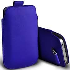 PU Leather - Protective Pouch Cover with Elastic Pull Strap and soft Interior for the Apple iPhone (iPhone5C, Blue)