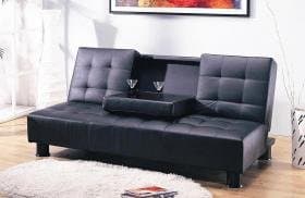 Black Sofa PU Bed, Sleeper Sofa, Day Bed, Conservatory Bed, Convertible Sofa, Living Room Furniture