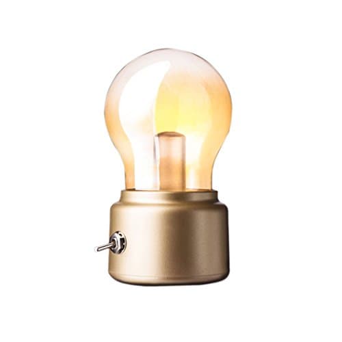 Soriace®Mini Bulb Table Lamp, Wireless LED Battery Powered Night Light Beside Desk and Bed with USB Charging Cable - Gold
