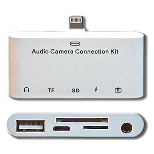 5-in-1 Camera Connection Kit (No need APP) USB Stick, SD, Mini SD SDHC Card Reader 3.5mm audio adapter, charging, USB 2.0 port, Sync & Charge Ports For iphone X /7S/6S/5 iPad,