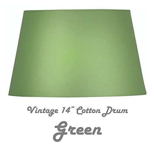 GREEN 14" COTTON DRUM HARD LINED SHADE Complete with Reversible Gimbal to Fit Table & Floor Lamps or Ceiling Rose. FREE Adaptor Included to Fit All Lamp Sizes BC SBC ES SES. Height 215mm x Diameter 355mm (8.5" x 14")
