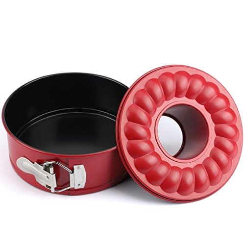 7 inch Baking Springform Non stick Cake Tin Leakproof Cake Pan with 2 removable bottoms Red