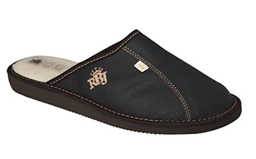 Men’s Leather Slippers with Wool Lining and Rubber Sole