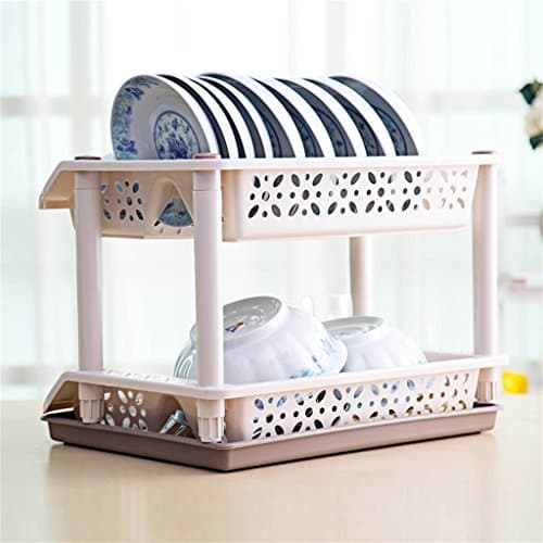 SYCGLL Double Layer Dish Racks Kitchen Shelf Vertical Drain Bowl Shelf Cupboard Tableware Storage Rack Plastic
