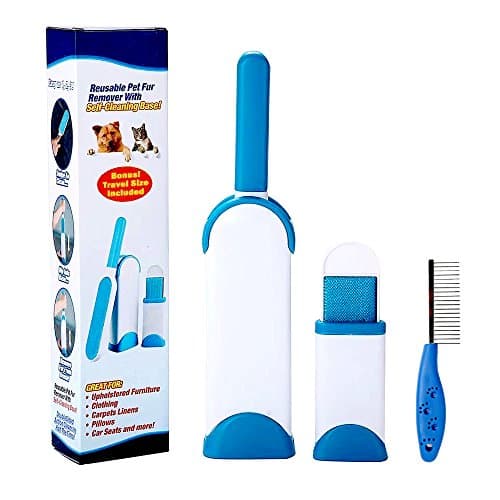 magic brush – double sided – Self-Cleaning Brush – Extra Large – Strong and durable – Easy to Clean – Easy Remove Hair From Your Pets Clothes, Bed and Mat – A Stainless Steel Comb, Bonus Gift: Mini Brush Pouch