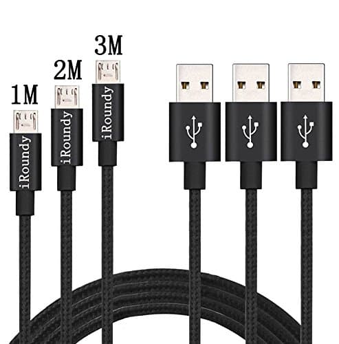 iRoundy 3Pack Charging Cable,(3ft/1m 6ft/2m 10ft/3m)Nylon Braided Micro USB Cable for Android Devices, Samsung Galaxy, Sony, Kindle, TCL, Nexus, Motorola and More Android Smartphone &amp; Tablets