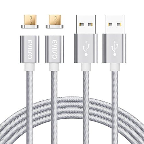 Magnetic Cable Magnet Micro USB Charger Cable, EVIISO Android 2.4A High Speed USB Charging Sync Cord with Micro USB Magnetic Adapter Nylon Braided for Samsung Galaxy S6 S7,Huawei,Nexus,LG,Sony,PS4 [2 Pack 1M Silver]