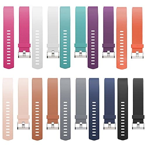 Fitbit Charge 2 Accessory Bands, Band for 2016 Fitbit Charge 2 HR, Sport Fitness Band with Secure Silicone Fasteners Metal Clasps for Fitbit Charge 2, Plastic, Pack of 10 (No Tracker) (Large)