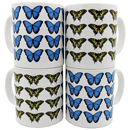 Robert William Butterflies Morpho & Swallowtail 4 Mug Set