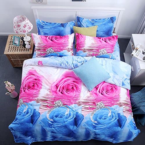 Latest 3D Printed Rose Flowers King Size 4pcs Bedding Set Duvet Cover Flat SheetF3