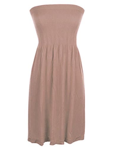 Mb Trend Seamless Solid Strapless Flare Sun Dress, One Size, Mocha
