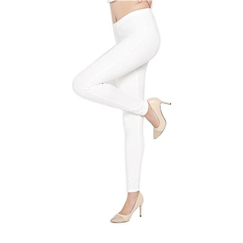 CELEISITE Women's Popular Basic Solid Spandex Full Length Ultra Soft Workout Leggings Superelastic Pants Plus Size (L/XL, White)