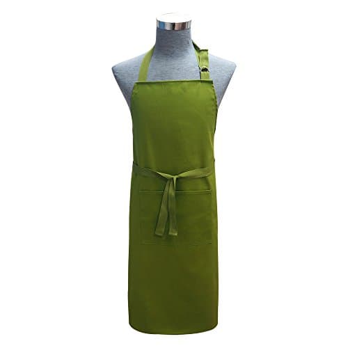 100%Cotton Solid Adjustable Kitchen Chef Aprons with Pocket and Extra Long Ties, 27x34inches, Commercial Men&amp;Women Bib Aprons for Cooking, Baking, Crafting, Gardening, BBQ.Machine Washable, Green