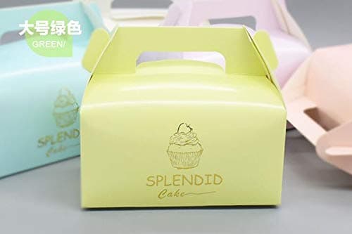 XLPD 7.31 Cake Packaging Box with Handle Biscuit Paper Boxes Paper Cupcake Box/Blue /Yellow/White/ Pink Wedding Favor Gift Boxes Green 165x93x80mm