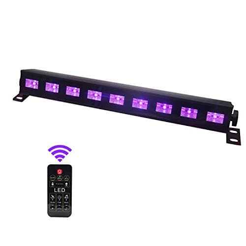 Indmird Black Light Bar 9 LED x 3W for Glow Parties with RF Remote Control