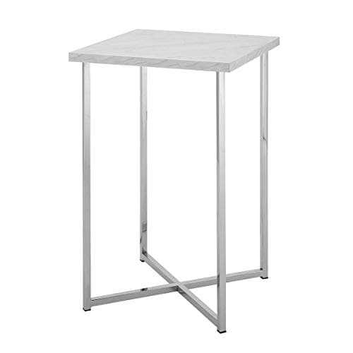 Offex Modern 16" Square Side Table with White Marble Top and Chrome Legs