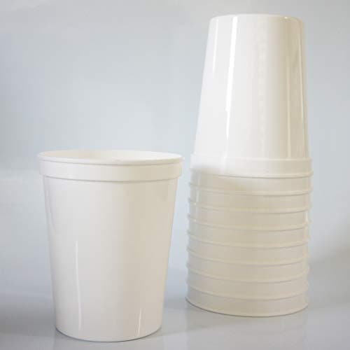 10 Pack - 16 oz Reusable Plastic Stadium Cups - Blank, Reusable or Disposable Unbreakable Tumblers Perfect for Any Party / Fiesta, or Customizable for Marketing and DIY Projects (White)