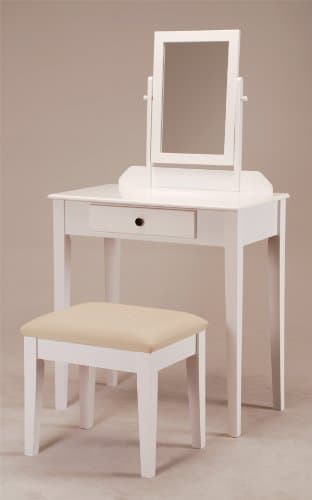 Contemporary Vanity Set with Adjustable Mirror and Stool White Finish
