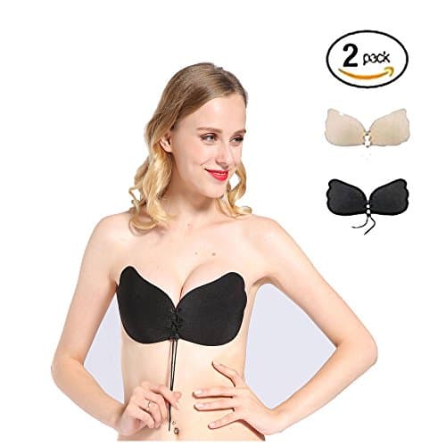 Jeffery Plus Size Cup E and F Self Adhesive Silicone Strapless Bras For Women, Invisible Push-up Bras With Drawstring,2 Packs (E)