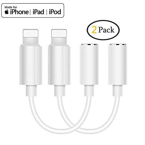 [2 Pack] Headphone Adapter for iPhone Aux Audio to 3.5 mm Jack Headphones Adapter for iPhone Xs/Xs Max/XR/ 8/8 Plus/X (10) / 7/7 Plus/11 Pro,Earphone Dongle Spiltter Accessorie Support All iOS System
