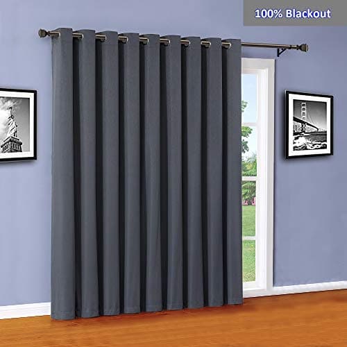 WARM HOME DESIGNS Extra Long 110" x 96" Panel of Textured Charcoal Color 100% Blackout Insulated Patio Door Curtains. Use As Sliding Door Drape Or As Room Divider. MA Charcoal Patio 96