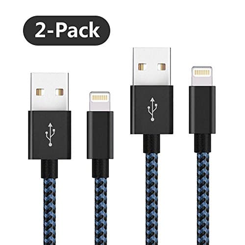 Lightning Charging Cable, 2Pack 3ft iphone Nylon Braided Cord USB to Lightning Charger Cable for iPhone X / 8 / 8 Plus / 7 / 7 Plus / 6 / 6 Plus / 5S,iPad,iPod Nano 7 (BlueBlack)