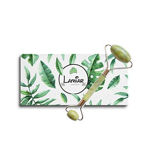 Jade Roller for face - 100% Real Natural Jade Stone roller, Anti-Aging jade Beauty Skincare Tool to Rejuvenate Facial Skin Cooling, Slimming & Firming by Lamiar (green)