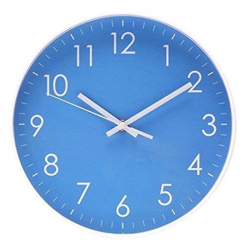Filly Wink Simple Wall Clock Sweep Second Hand Non Ticking Battery Operated Easy to Read Decor Kitchen,Bathroom,Office 10 Inch Blue