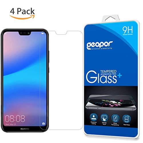 Compatible Huawei Y9 2019 Screen Protector, [4 Pack] Geapor Waterproof Clear Touch 9H Tempered Glass Screen Protector