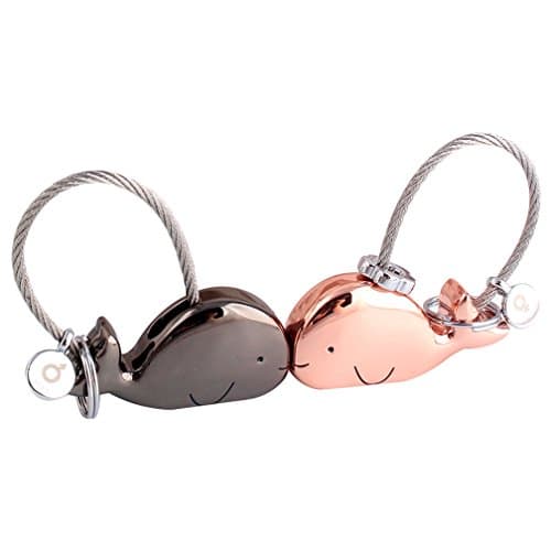 Couple keychain,Car Keychain,Flexible Cable Key Ring Key Chain Valentine's Day Gifts (Whale,Black and Gold)