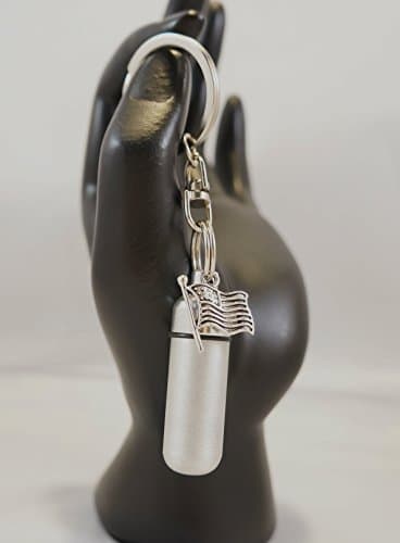Unique Brushed Silver US FLAG Pocket Pill Holder/Container/Stash on Swivel Steel Keychain