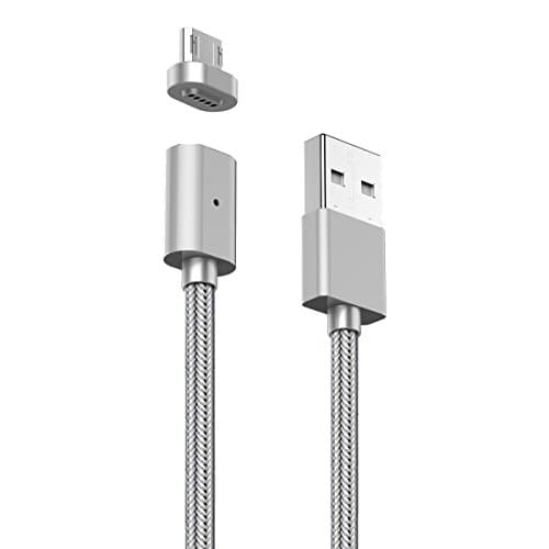 Sakase 2.4A Nylon Braided Quick Charging Magnetic Micro Usb Cable with LED Status Display for Samsung Galaxy Sony Motorola and More (silver)