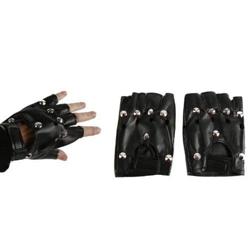 Rivets Studded Fingerless Gloves – Black