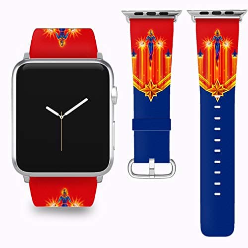 Wrist Band Strap with Captain Marvel Design Compatible with Apple Watch iWatch All Series 38 40 42 44 mm Series 1 Series 2 Series 3 Series 4 Leather Replacement Strap