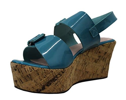 Capensis Women's samia Platform Wedge Ankle Strap Open Toe Shoe Sandals (7, Turquoise)
