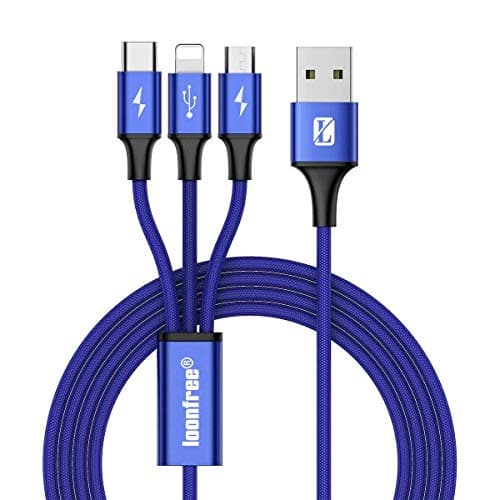 Multi USB Cable, Multi Charger Cable, Multi Charging Cable, 3 in 1 3A 1.2m Micro USB/USB Type C Nylon Braided USB Charger Data Cable Compatible with 7 7 Plus 6s 6s Plus 6 6 Plus-Blue
