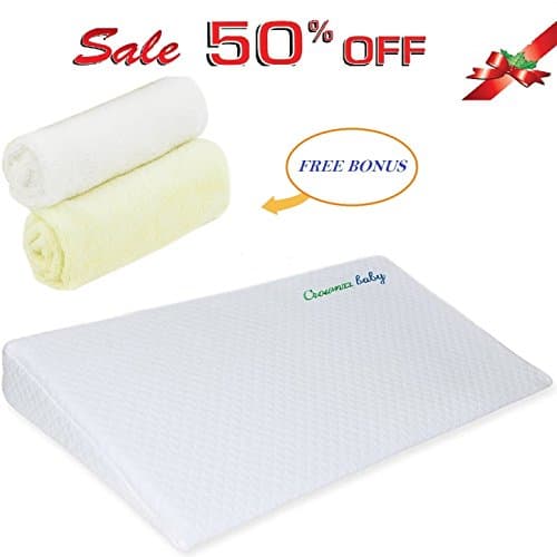 Universal Foldable Crib Wedge and Sleep Positioner with 2 Bonus Washcloths- Best to Reduce Acid Reflux - 12 Degree Incline Triangle Wedge helps to Lift Head Safe & Have Good Night’s Sleep