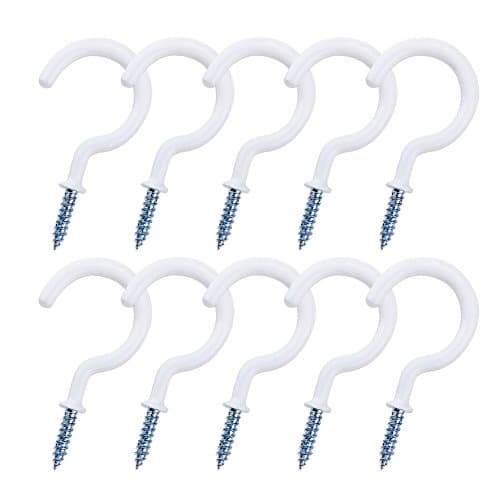 Kbnian 10 Pcs 2 Inches Ceiling Hook Cup Hook Holder for Bath Kitchen Garage White Wall Hook Use for Indoor and Outdoor