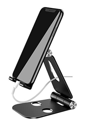 Cell Phone Stand, ELEWIUM Foldable Alloy Mount Holder With Adjustable Angles &amp; Nonslip Anti-Scratch Silicone Pads – For iPhone Samsung &amp; All Smartphones Tablets iPads &amp; Gaming Consoles (Black)