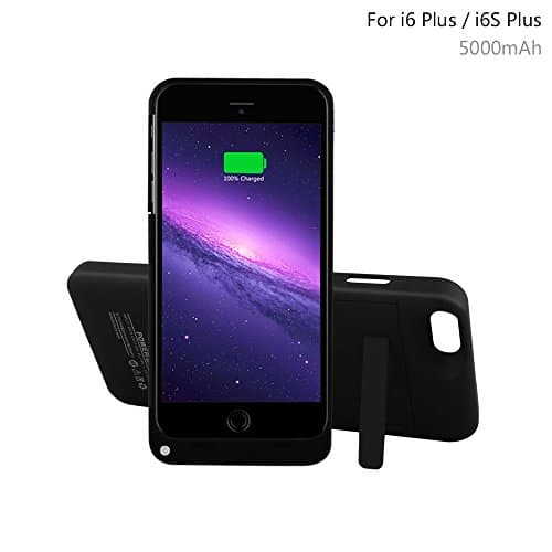 YHhao 5000mAh Charger Case for 5.5' iPhone 6 Plus/6S Plus, Slim Fit Slider Design, Portable Battery Bank with Stand(Please use your original lightening for charging) - Black