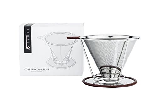 Tzuki Pour Over Coffee Dripper Permanent Coffee Filter Cone - Stainless Steel Detachable Mesh Funnel Strainer