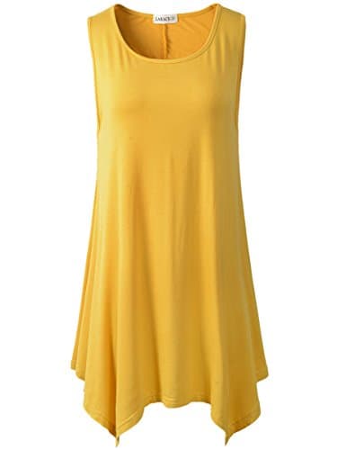 Lanmo Women Plus Size Solid Basic Flowy Tank Tops Summer Sleeveless Tunic(L, Yellow)