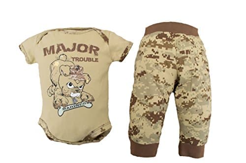 U.S.M.C. Devil Dog 2pc Baby Boys "Major Trouble" Bodysuit Pants Set Desert Camo (0-3 months)