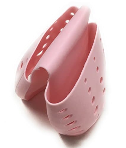 Kitchen Sink Saddle Sponge Holder and Sponge Caddy with Drainage Holes. Two Holsters for Sponges, Scouring Pads, Brushes, Scrapers. Easy to Clean. Set of 2 (Pink)