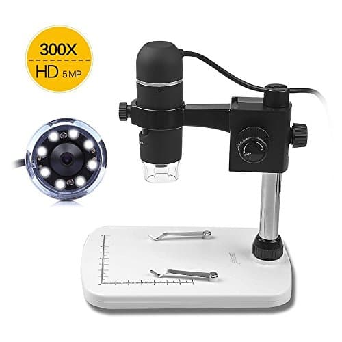 GERI® 5MP 20-300X USB Digital Microscope Magnifier Video Camera with 8-LED, Base Stand,Software for Windows, Mac, Vista