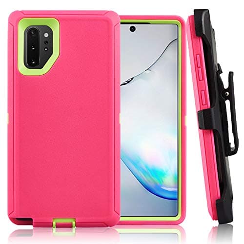 Samsung Galaxy Note 10 Plus Case CASESTRO Rugged Series Full Cover Heavy Duty Defender Armor 360 Protection [Shock Proof] with Belt Clip Holster and Kickstand for Samsung Galaxy Note 10+ (Pink Lime)