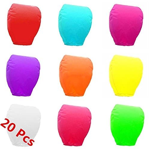 Sky Lanterns,20 Sets Chinese Wishing Lanterns, 100% Biodegradable And Fully Assambeled (Multicolor)