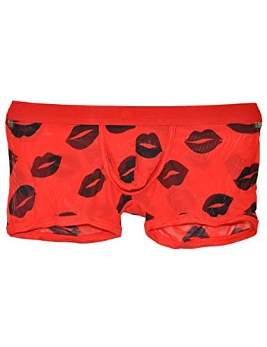 OFIN Men See Through Smooth Lips Pattern Underwear Boxer Briefs