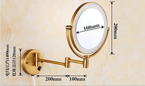 Antique Copper Wall-Mounted Telescopic Mirror Mirror Mirror Double Sided Magnifying Glass Led European Folding Mirror Lights, 8-Inch